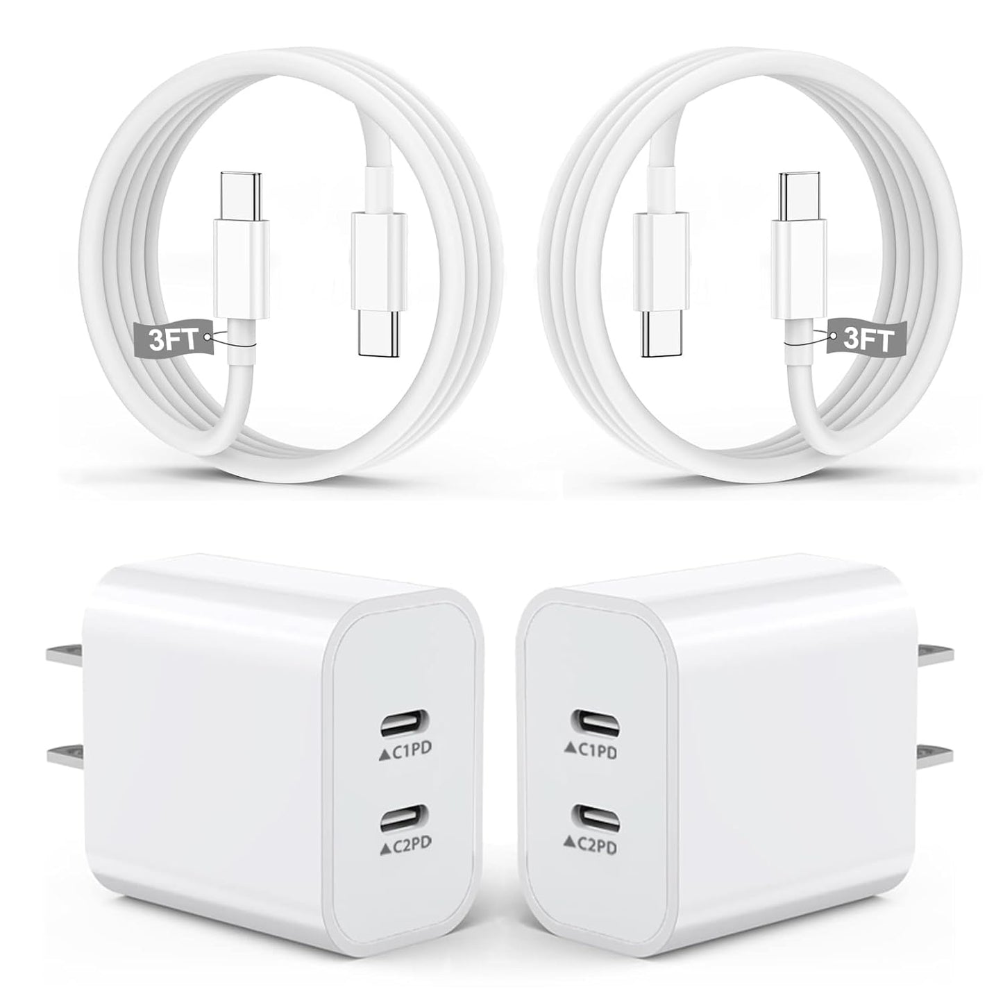 iPhone 16 Chargers,2Pack Dual USB C Port Fast Wall Chargers Block with 3FT USB C to C Charger Fast Charging Cable Cord for iPhone 16e/16 Pro Max/16 Pro/16 Plus/15 Pro Max/15 Pro/15/iPad Pro/Air/Mini