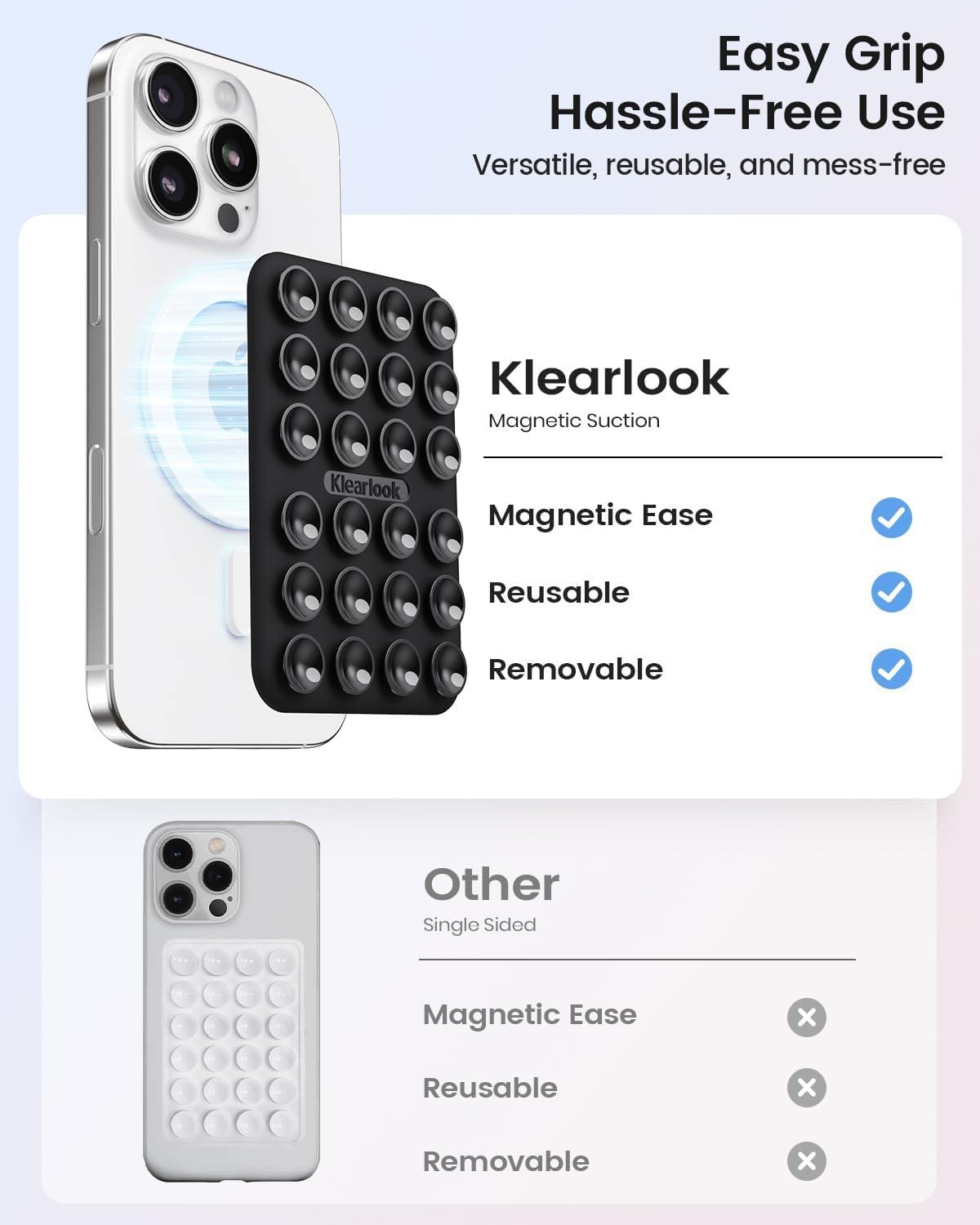 Klearlook Magnetic Suction Phone Mount for MagSafe Case, Removable Sticky Phone Grip Holder for Hands-Free Makeup/Selfie/Live Streaming/Vlog for TikTok & Instagram Influencer/Creator, Black