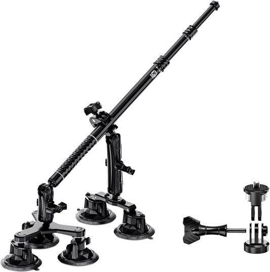 Suction Car Mount for GoPro/Insta360/DJI | Aluminum Alloy Extendable Selfie Stick with Multi-Joint Flexible Arm | Upsized Strong Suction Mount Kit Includes Tripod Adapter