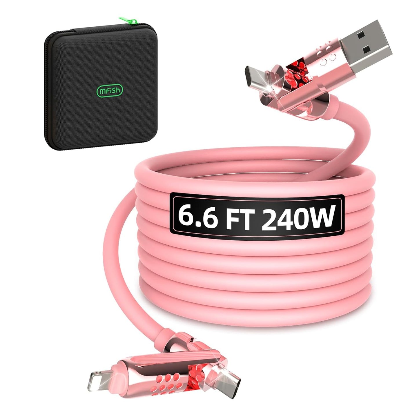 MFish 4-in-1 USB C Charging Cable, 6.6Ft Type C to Type C Cable, 240W Fast Charger for iPhone 16/15/14 Pro Plus Pro Max, for iPad MacBook Pro/Air, Laptops - Multi Charging Cable with USB-A