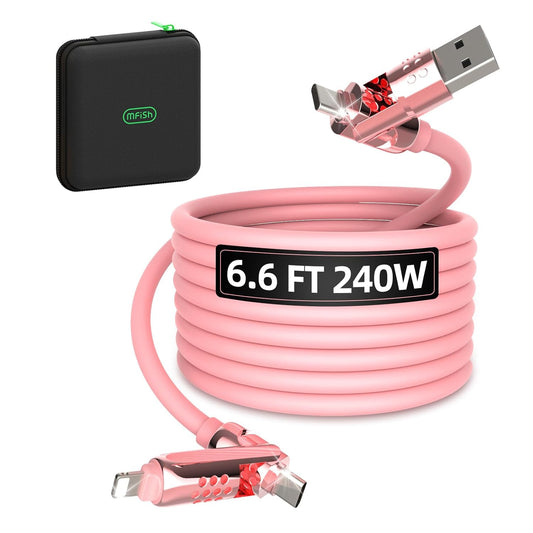 MFish 4-in-1 USB C Charging Cable, 6.6Ft Type C to Type C Cable, 240W Fast Charger for iPhone 16/15/14 Pro Plus Pro Max, for iPad MacBook Pro/Air, Laptops - Multi Charging Cable with USB-A