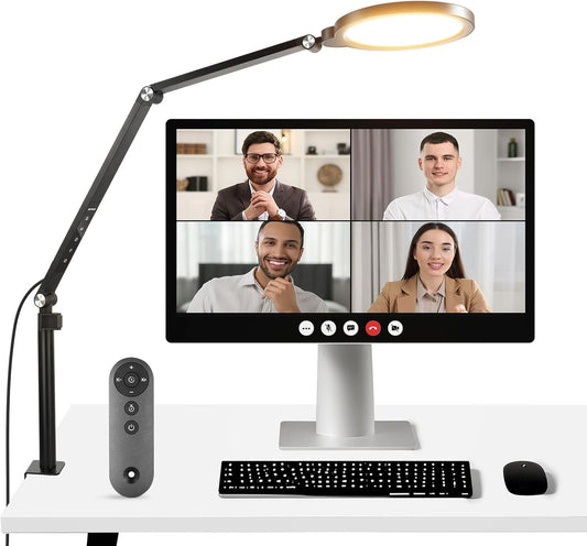 NEEWER Basics 18W 7" Desk Ring Light with Stand, Lighting for Video Conference Streaming Recording Makeup Phone Selfie Computer Laptop Zoom, Full Screen LED Circle Ringlight with Arm & C Clamp, R18