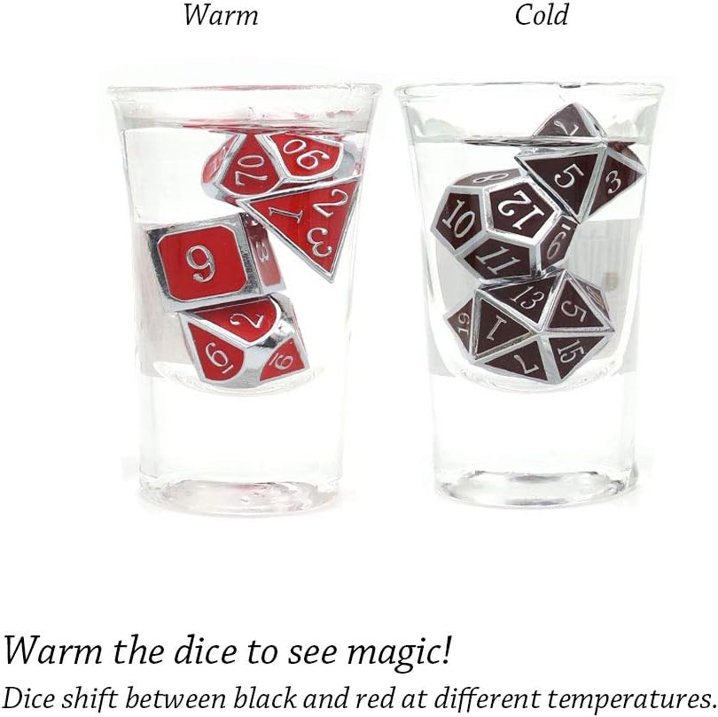 Haxtec Temperature Metal DND Dice Set Color Changing Polyhedral D&D Dice Set Compatible with Dungeons and Dragons RPG-Silver Black Red Shift