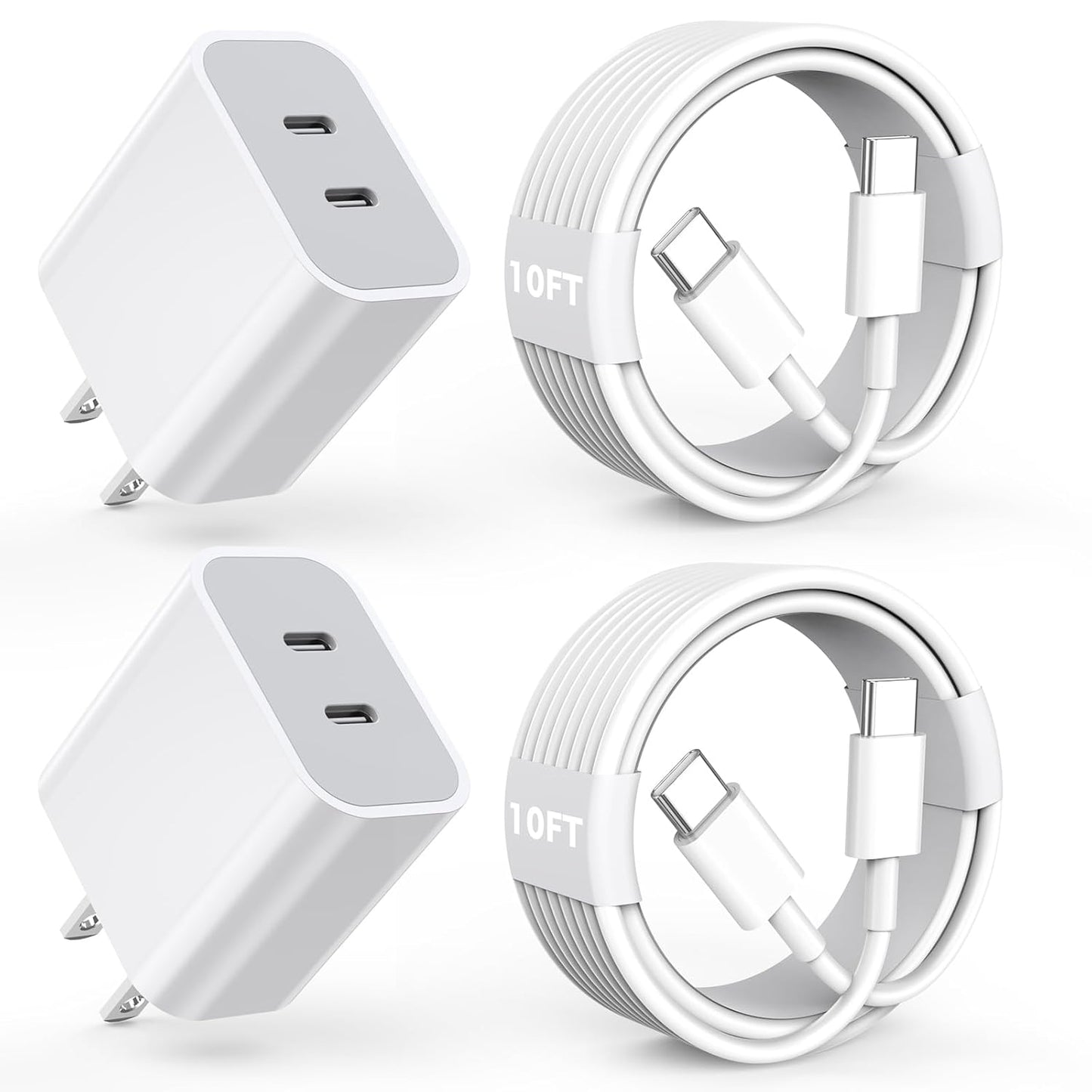 Charger for iPhone 16/15 Pro Max Charger Fast Charging, 2Pack 20W Dual Port USB C Fast Charger Block with 10FT Long USB C to C Charging Cable Cord for iPhone 15 Pro Max/15 Pro/15/15 Plus, iPad Pro/Air