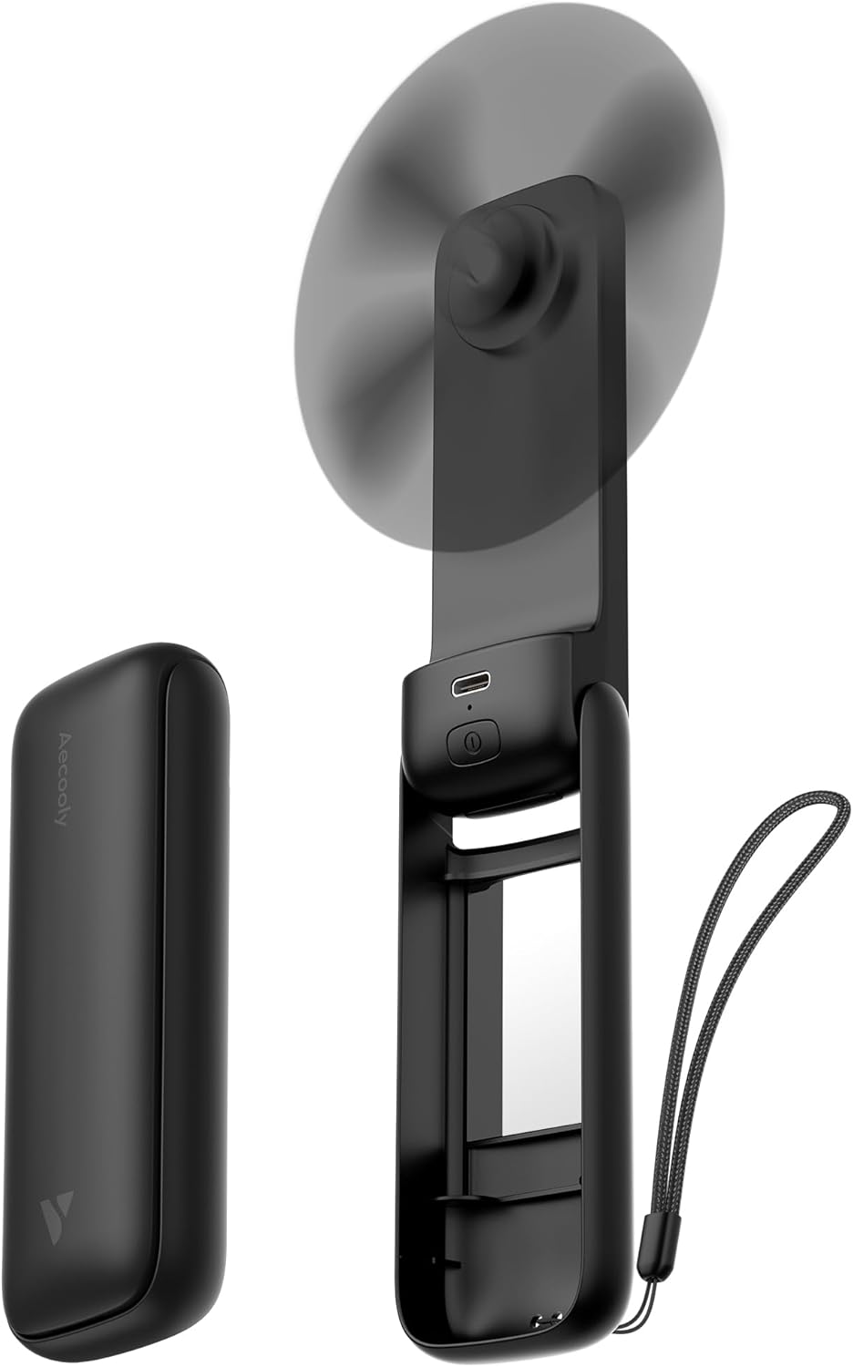 Aecooly Slim Portable Fan with Mirror, Thin Handheld Fan, USB Rechargeable Mini Personal [24H Max Cooling Time], Battery Powered Small Foldable Pocket for Travel, Lash, Makeup, Gifts for Women -Black