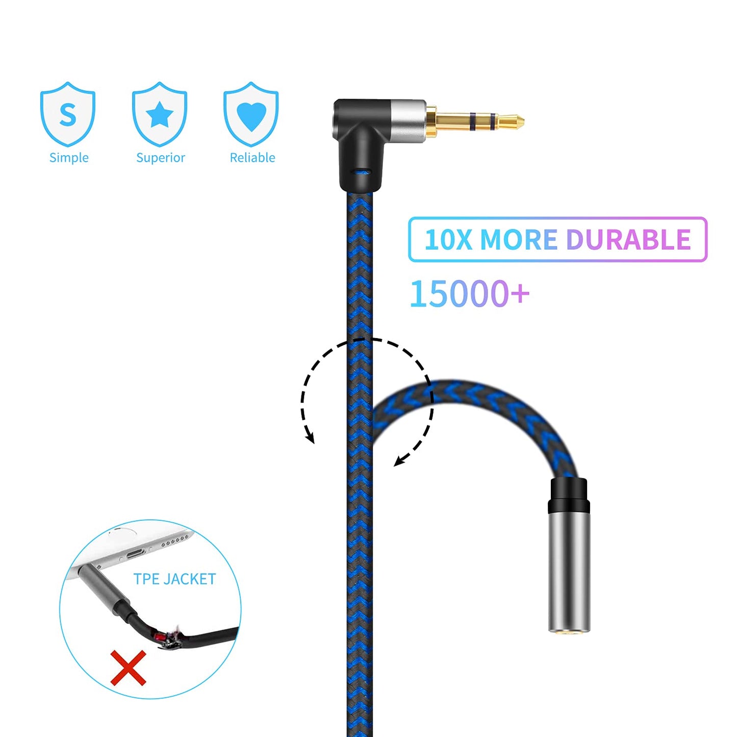 3.5mm Male to Female Extension Stereo Audio Extension Cable 25FT, Cotton-Braided Audio Extension Cable, Stereo Jack Cord for Phones, Headphones, Speakers, Tablets, PCs and More