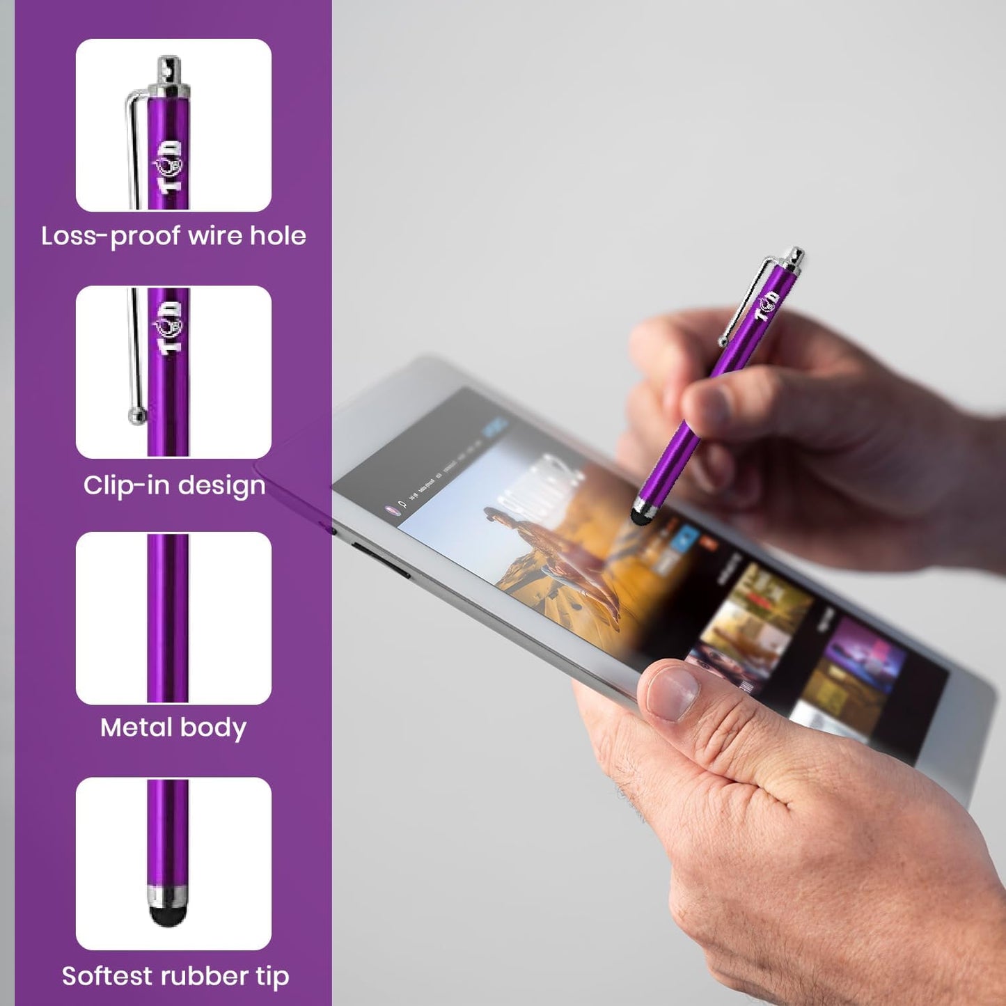 TCD 10 Pack Stylus Pen for Touch Screen, Universal Capacitive Digital Stylus Pen for iPad, iPhone, Tablet, Laptop – Premium Thick Styluses for All Touchscreen Devices with Rubber Tip, Purple