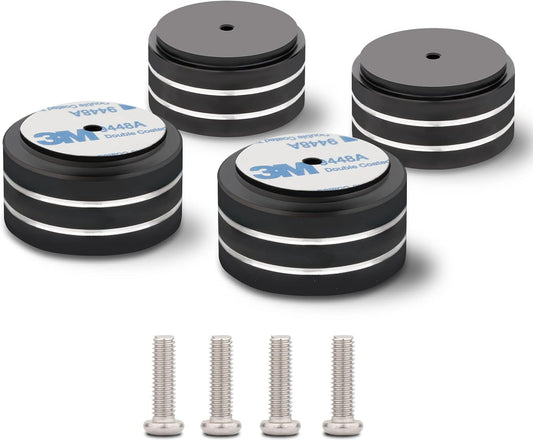 Monosaudio 4Pcs 40x20mm Speaker Isolation Feet Single-sided 3M Adhesives Speaker Spike Pads with Non-Slip Rubber Rings for Audio,Speakers, Subwoofers, Home Theater, Turntable DAC Feet Pad(Black Color)