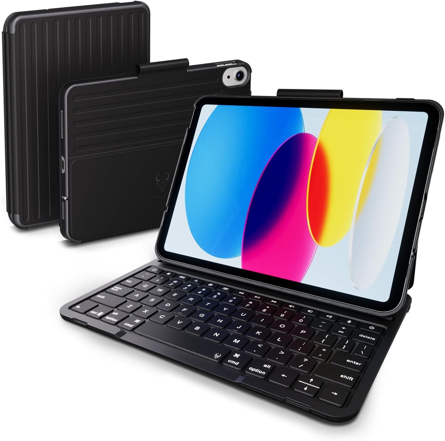 PAUL B for iPad 10th/11th Generation Case with Keyboard 10.9 Inch 2022/11 Inch 2025,Cover with Pencil Holder,Integrated for 10 Gen/11 Gen(A16),Wireless iPad Keyboard Case,Thin & Light (Black)