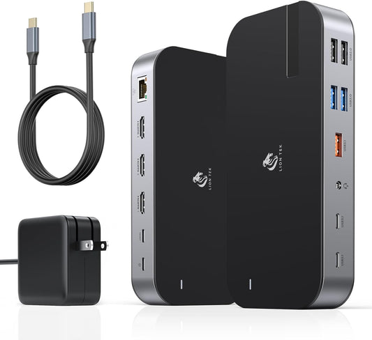 Laptop Docking Station,16 in 1 Docking Station USB C Docking Triple Monitor,USB C Dock Station with 3 HDMI,PD 100W, USB 3.1/3.0/2.0,RJ 45 Ethernet,SD/TF,Audio for Dell/Lenovo（Including Charging）