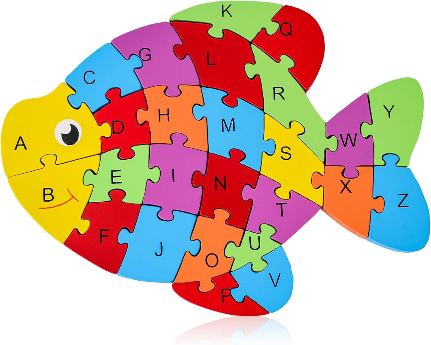 LovesTown Goldfish Wooden Puzzle for Kids, Alphabet and Number Jigsaw Puzzle Montessori Learning Blocks, Educational Preschool Toys for Toddlers, 26 PCS