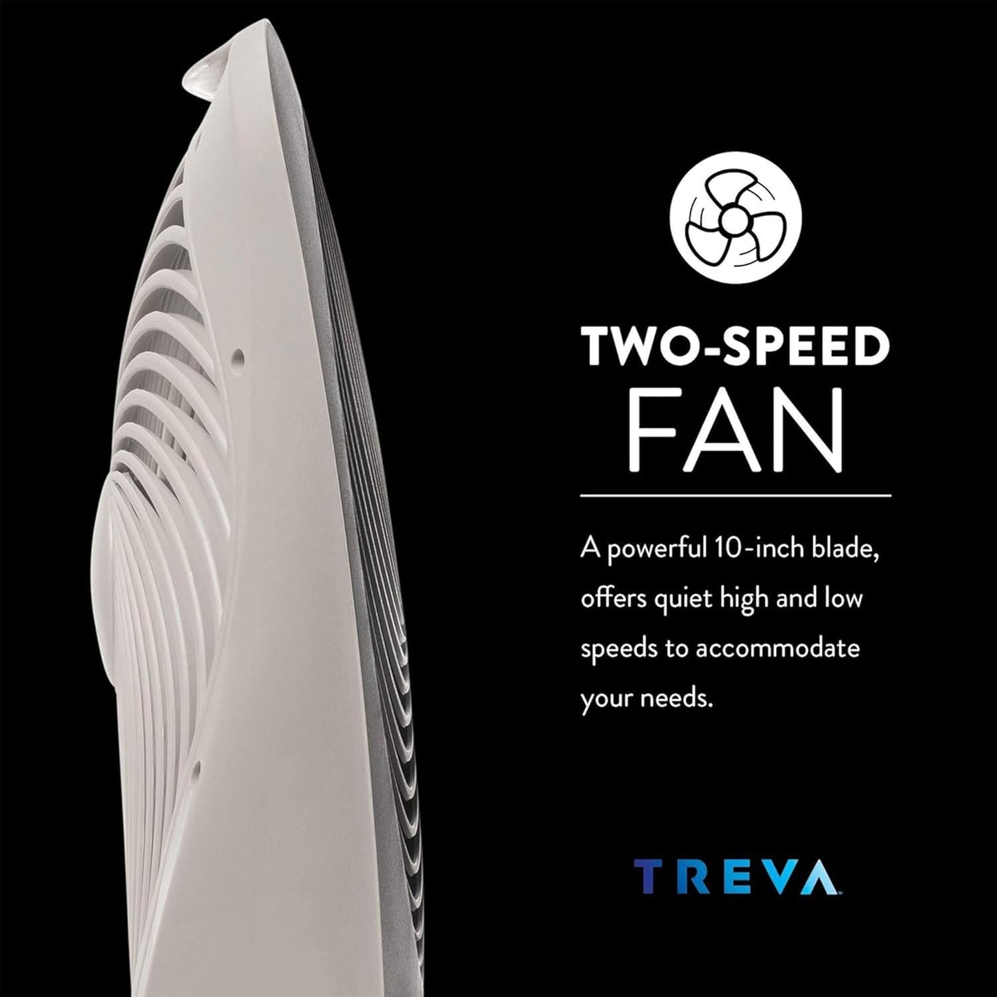 Treva 10-Inch Portable Fan, Powered by Battery and/or AC Adapter - Desk Fan Air Circulating with 2 Cooling Speeds for Personal and Travel Use (Black) (OOS)