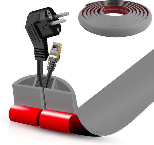 Floor Cord Cover Self Adhesive Cord Hider,10FT Cable Management, Extension Strip Protector for Wires, Prevent Cable Trips for Offices, Gyms, Exhibitions Cavity:0.51"(W) x 0.3"(H) Gray