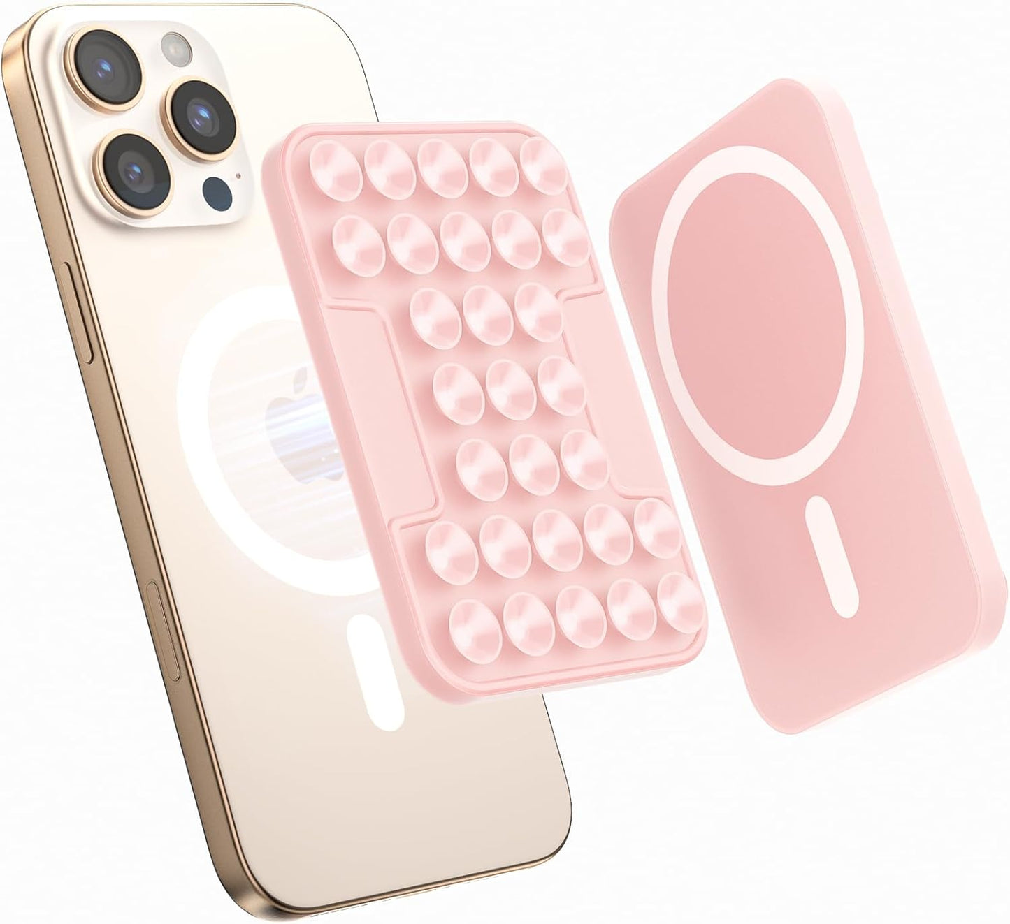 SUPERONE Magnetic Suction Phone Mount for MagSafe Case, Silicone Octo Cup Buddy Sticky Phone Grip Holder for iPhone 16/15/14/13/12 Series, Removable Hands-Free Selfie/Video for TikTok & Instagram-Pink