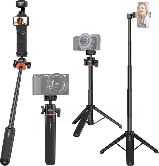 VRIG 21.6" Extension Pole Tripod, Mini Selfie Stick Tripod Stand Handle Grip for DJI Osmo Pocket 3,Insta 360 X5 Webcam Canon G7X Mark III Sony ZV-1 RX100 VII A6400 A6600 Cameras Vlogging