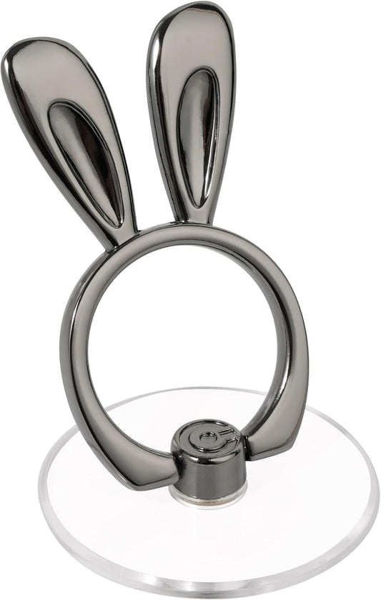 Rabbit Phone Grip - EI Sonador Clear Cell Phone Ring Holder Transparent Stand Finger Sticky Grip (2 Black Rabbit)
