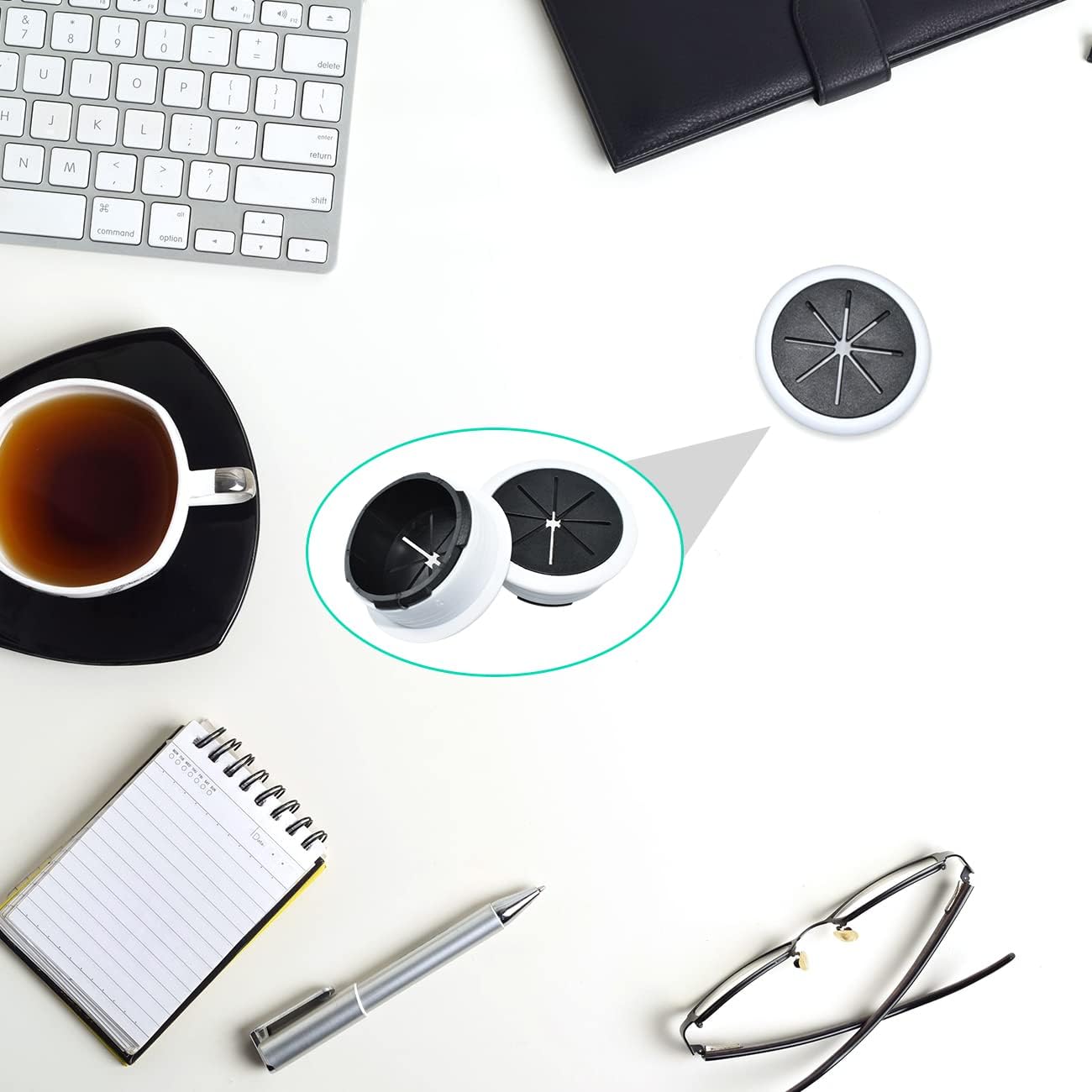 Aifeier ET 2PCS Desk Grommet 2 Inch/50mm Rubber Cable Wire Grommet Cable Hole Cover for Managing and Hiding Office PC Desk Cable Cord (Black with White)