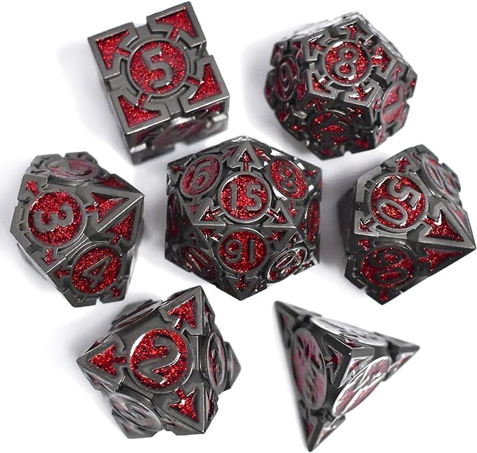 RULE DICE DND Metal Dice Set, 7 die Metal DND Polyhedral Blue Red and Black Gold Dice Sets with Gift Metal D and D Dice Box, for Dungeons and Dragons Dice Set Role Playing Multiplayer Games D&D Dice