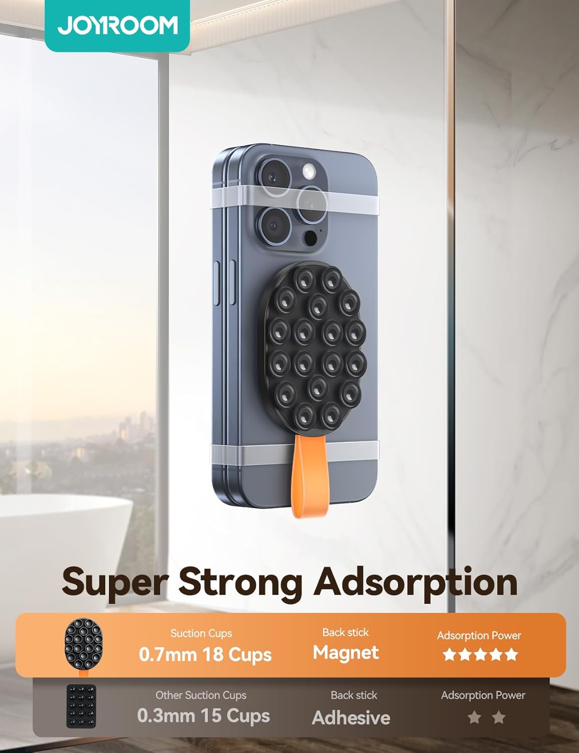 JOYROOM Magnetic Suction Cup Phone Mount, Silicone Suction Phone Case Holder, Magsafe Octo Cup Buddy Phone Grip Mount for Hands-Free Selfies/Call/Video/Meeting/Shower/Mirror for TikTok Creator