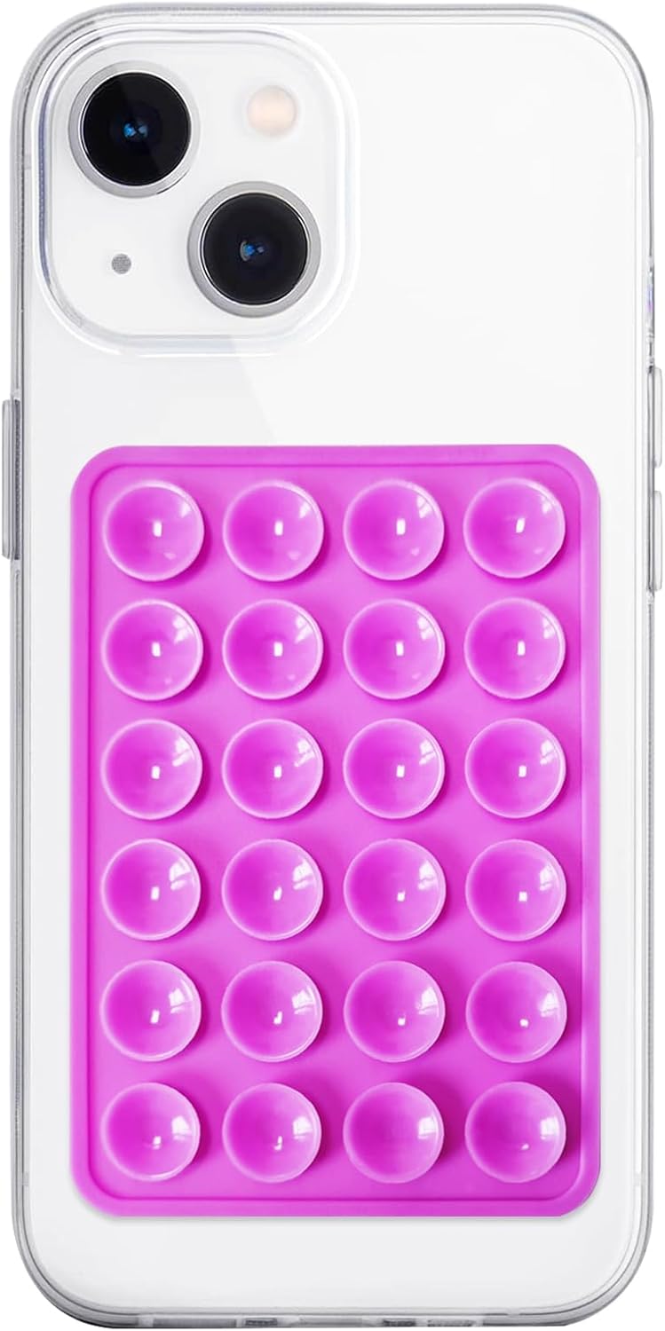 Silicone Suction Phone Case Mount, Non Slip Sticky Phone Grip for Cellphone, Silicon Adhesive Suction Cup Phone Mount, Strong Grip Holder for Selfies and Videos (Purple)
