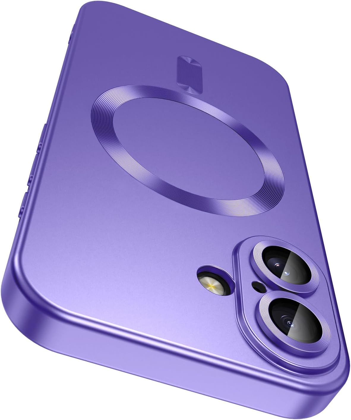 Magnetic for iPhone 16 Case [Compatible with MagSafe][Built-in Camera Lens Protector] Slim Soft Silicone Bumper Shockproof Metallic Luster Phone Case (Purple)