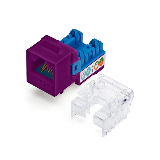 trueCABLE Cat5e Keystone Jack, Unshielded (UTP), 90 Degree Punch-Down, PoE++ (4PPoE) 100W, UL Listed, ETL Verified, ANSI/TIA Certified, Modular RJ45 Female, Purple, 12 Pack