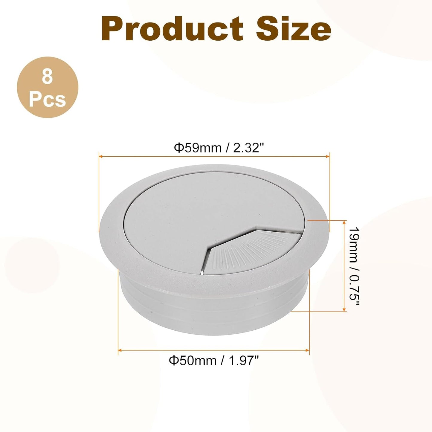 uxcell 8 Pcs 50mm (1.97 Inch) Desk Grommet, Plastic Cable Hole Cover, Wire Cord Cable Organizer for Home Office Computer Desk Cabinet, Gray