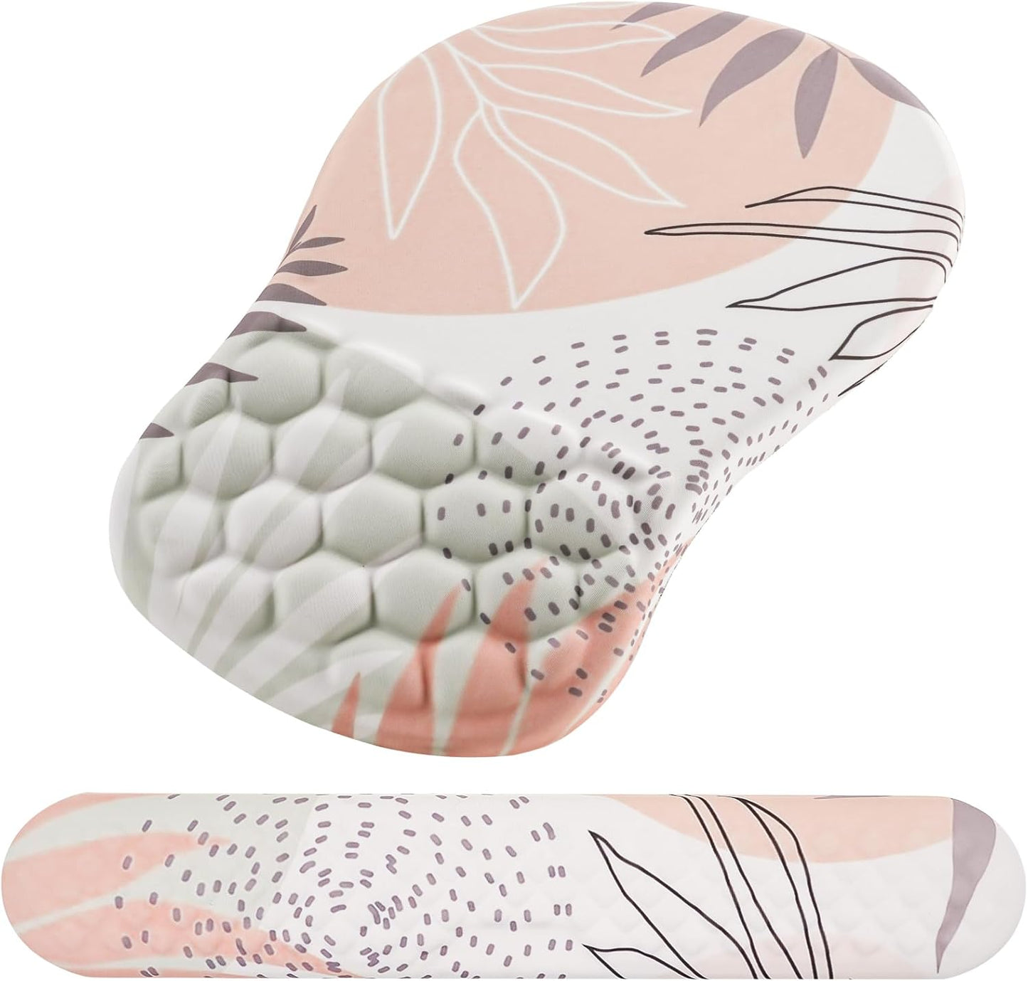 Mouse Pad Wrist Support, 2 in1 Keyboard Wrist Rest+ Ergonomic Mouse Pad, Non-Slip Wrist Rest for Computer Keyboard, Made Easy Typing & Relieve Wrist Pain（Leaf