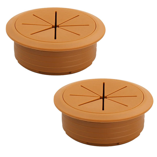 2 Pcs Desk Grommet 2-1/16" / 53 mm, Desk Hole Cover for Cables Brown, Cable Grommet ABS Plastic, Desk Hole Grommet for Home & Office Pc, Detachable Cable Cord Organizer