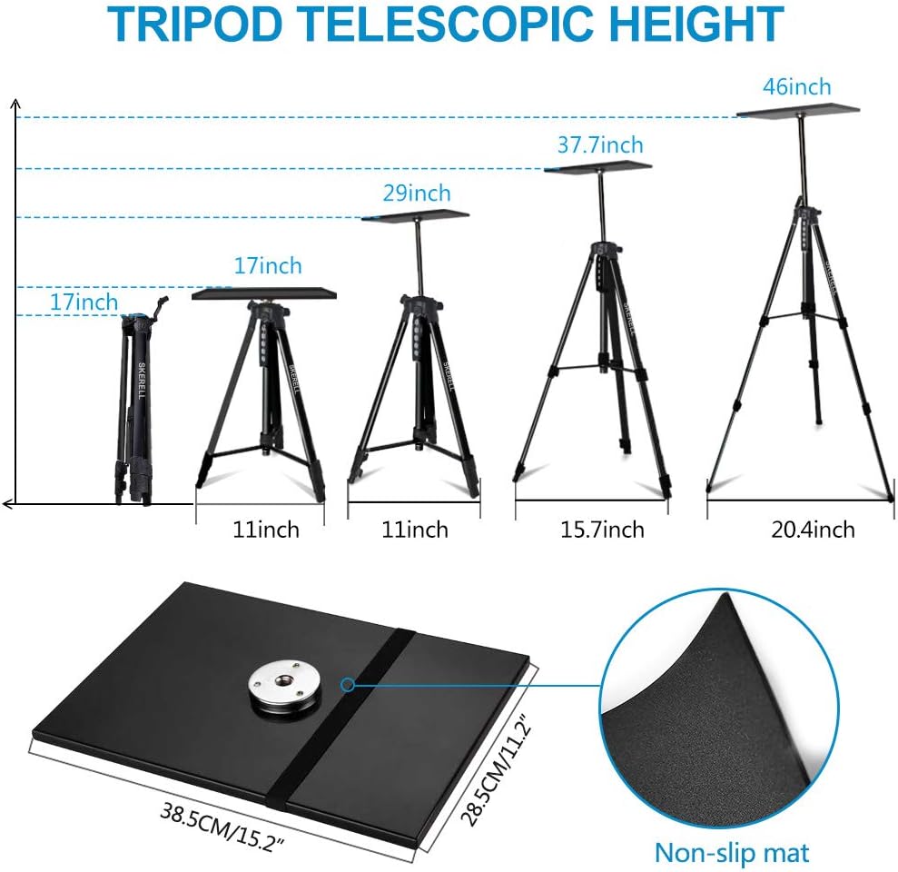 Portable Projector Stand Tripod Adjustable: Universal Laptop Standing Height from 17" to 46" with Carry Bag for Projectors Laptops Photography