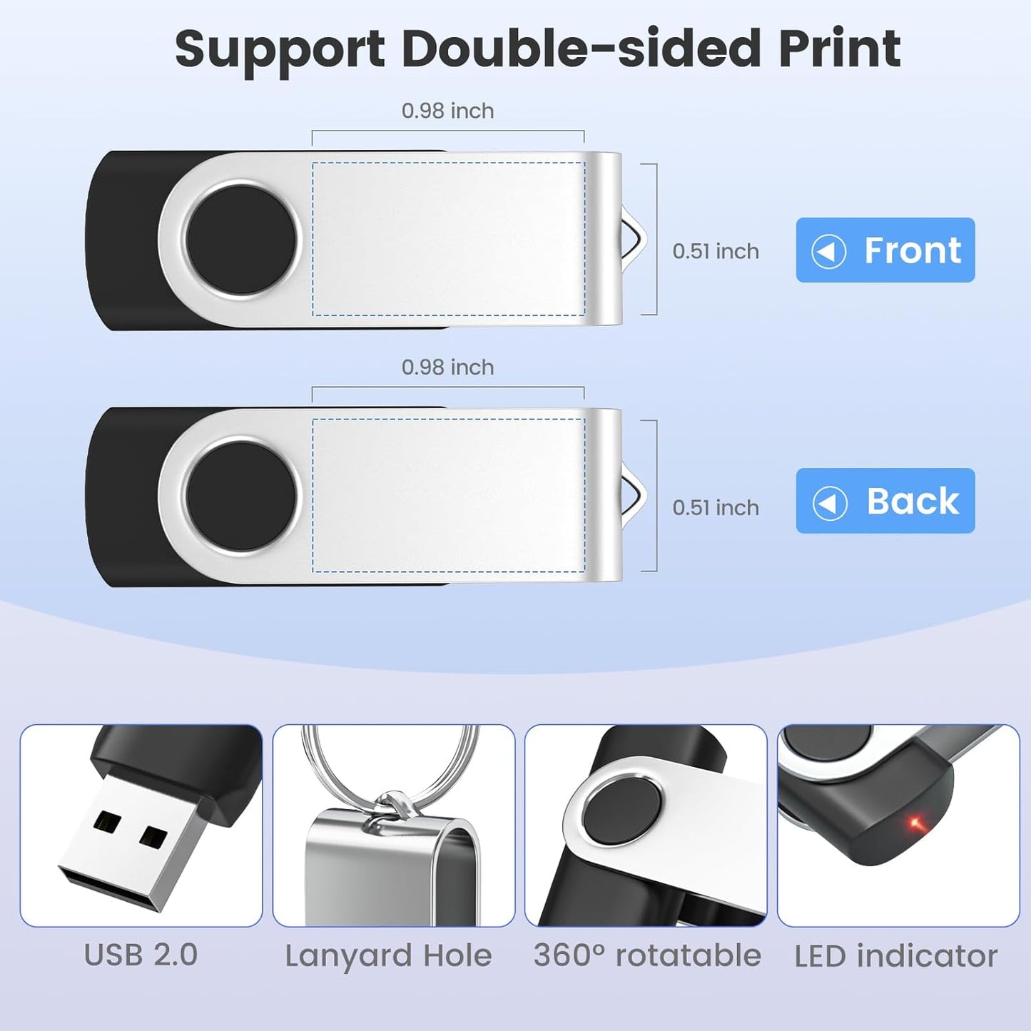 ABLAZE Personalized USB 4GB Flash Drive 10 Pack, USB 2.0 Custom Thumb Drives Personalized Pendrive Memory Stick (Mixcolors)