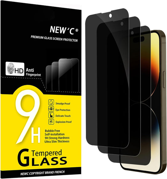 NEW'C 3 Pack Privacy for iPhone 14 Pro Max Screen Protector (6.7"), Enhanced 28-Degree Privacy Angle, Ultra Durable 9H Hardness, Bubble-Free
