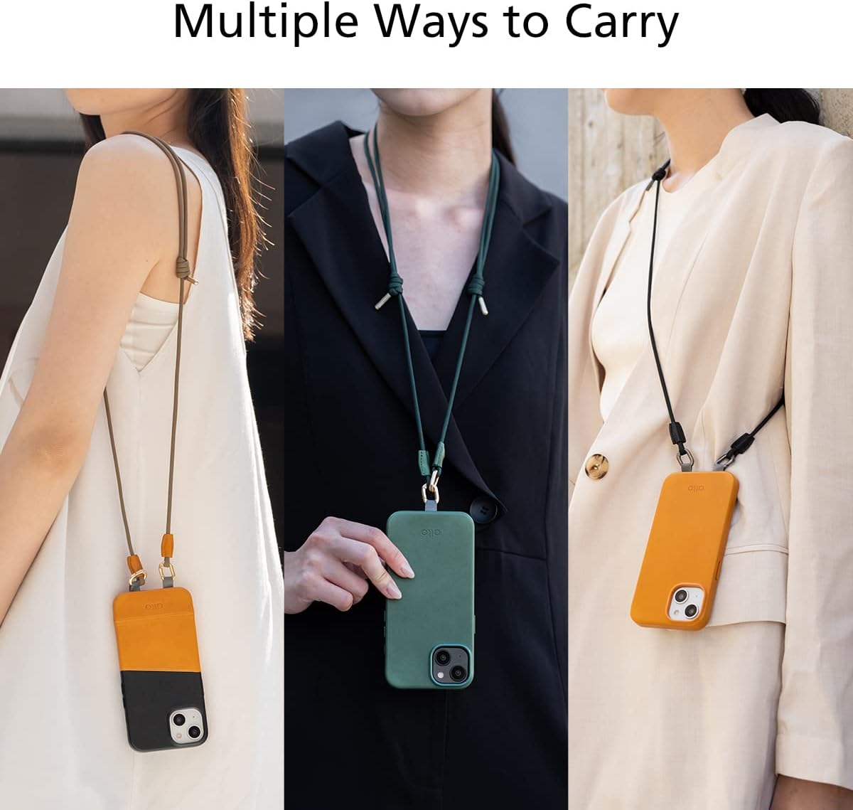 alto Crossbody Phone Lanyard: detachable patch, nylon strap with Italian leather pad, for iPhone and android full body phone cases (Cement Gray)