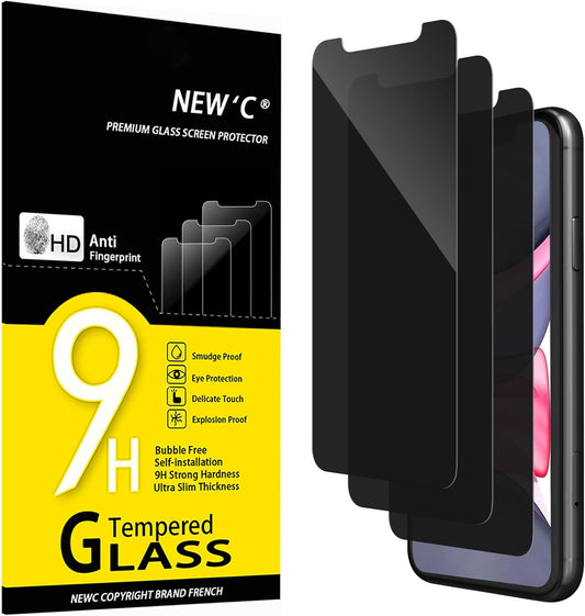 NEW'C 3 Pack Privacy for iPhone 11, iPhone XR Screen Protector, Enhanced 28-Degree Privacy Angle, Ultra Durable 9H Hardness, Bubble-Free