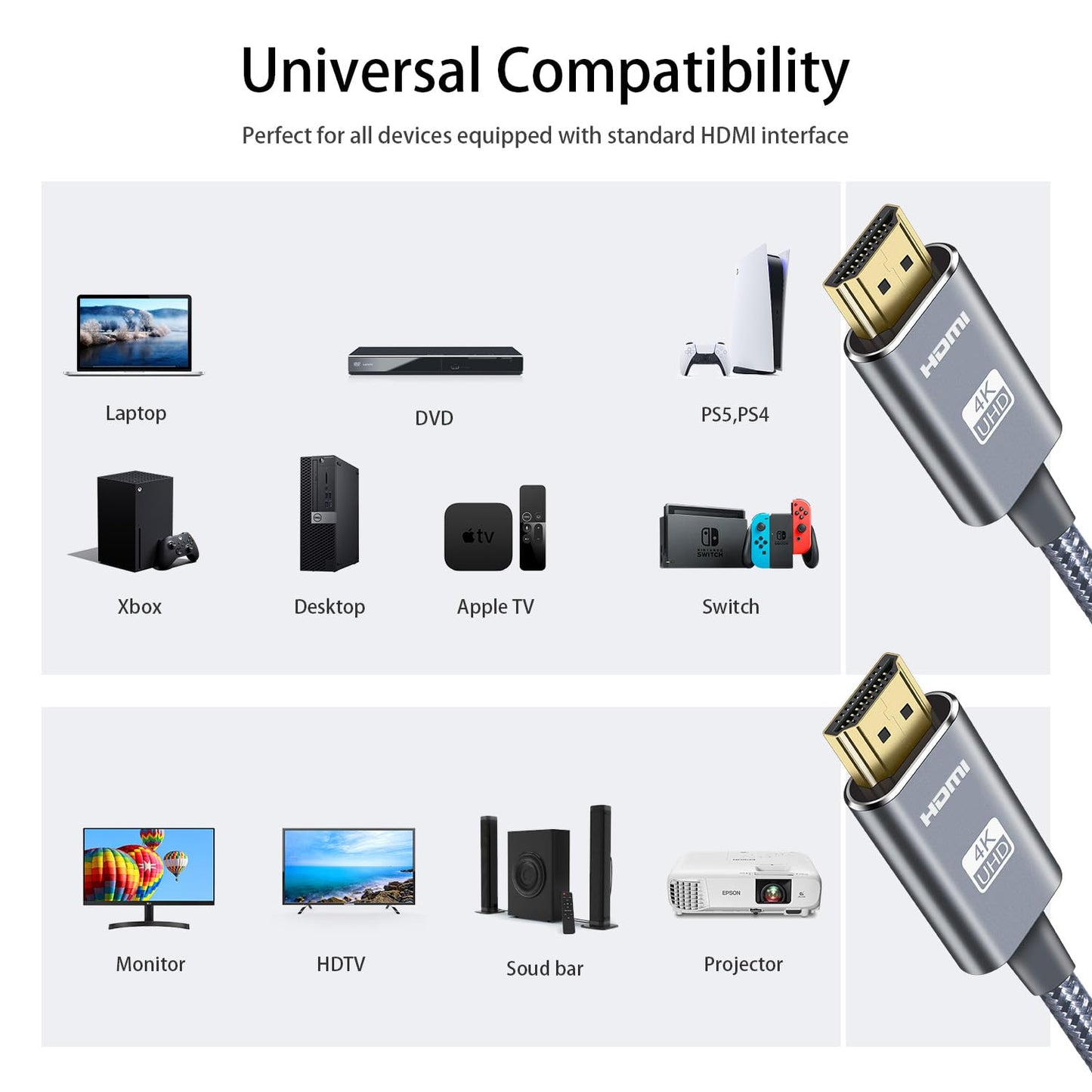 LEADSTAR HDMI Cable 4K 30 ft / 9m, High Speed HDMI 2.0 Cord Braided | 4K@60Hz, Ultra HD, 2160p, ARC, HDR, 3D, HDCP 2.2 | for Xbox, PS5, TV, Laptop, Monitor