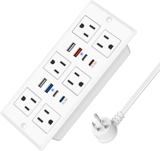 30W Recessed Power Strip USB C, Desk Flush Mount Outlet Plug in 6 AC & 8 USB Ports for Furniture Conference Power Hub, 6FT