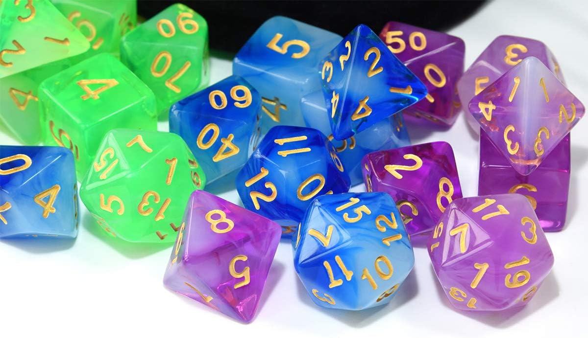 Assorted 5 Colors Polyhedral Dice Set Translucent with Black Drawstring Bag Great for Dungeons and Dragons DND RPG MTG Table Games