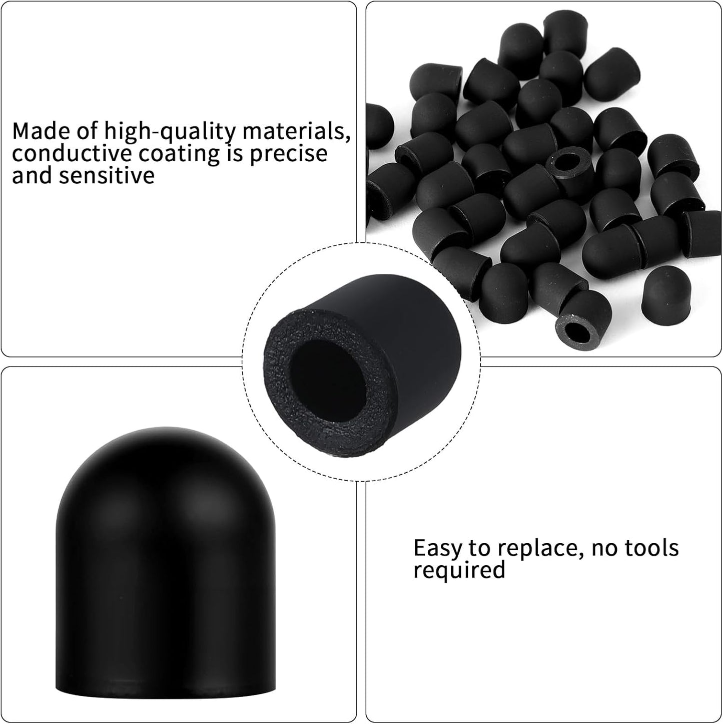 50Pcs Replacement Nibs for Touch Screen Pen, Rubber Tips for Stylus Pens, Soft, No Scratches, Sensitivity and Precision, Universal Stylus Ends (0.24inch/6mm)