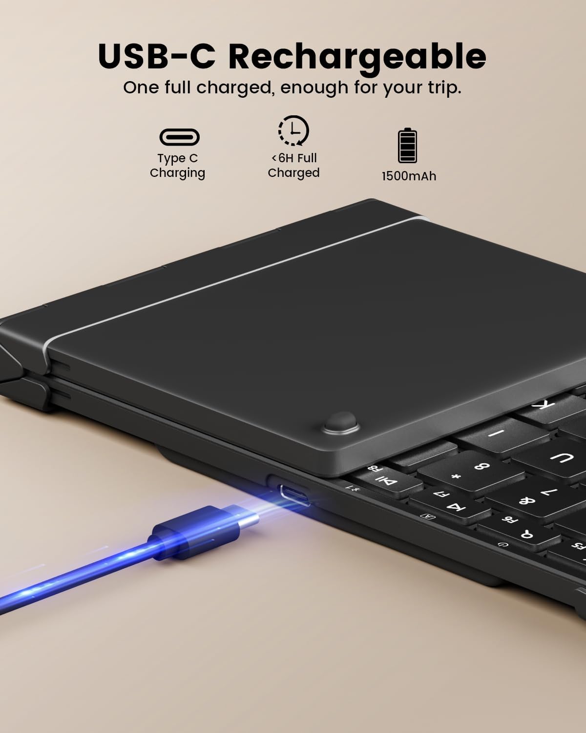 ProtoArc Backlit Foldable Keyboard, XK01 Plus Folding Portable Bluetooth Keyboard for Travel, True Full Size External Wireless Keyboards with Backlight for iPad Tablet Smartphone Laptop - Black