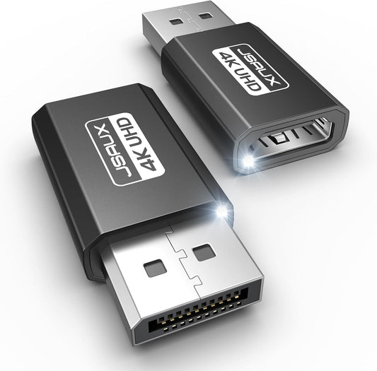 4K DisplayPort to HDMI Adapter 2-Pack, JSAUX DP PC to HDMI Monitor Converter Video UHD 2K@120Hz,4K@30 DP to HDTV Male to Female Uni-Directional adapter Compatible with Dell, Lenovo, HP,GPU, AMD -Black