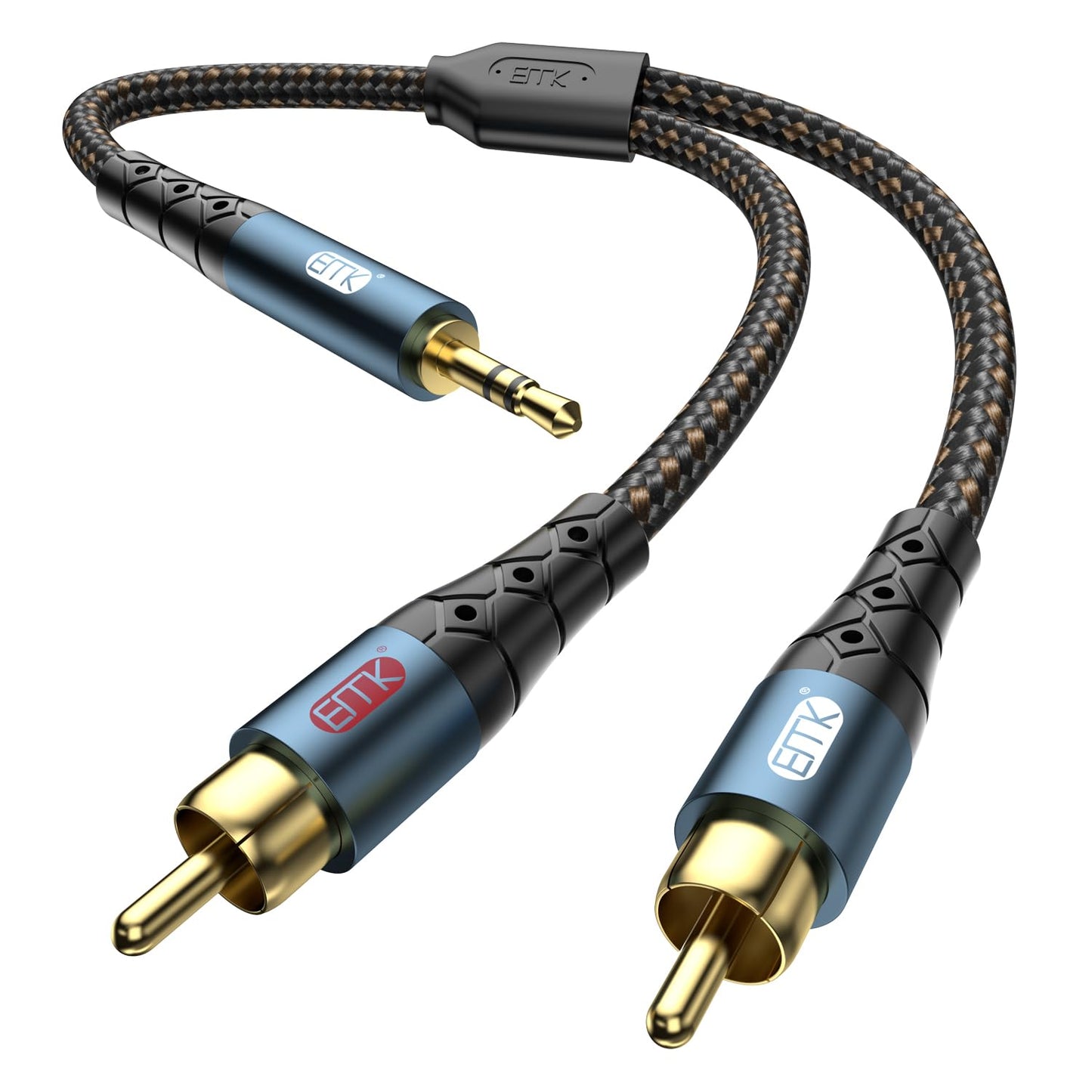 EMK 3.5mm to 2RCA Cable 24K Gold-Plated Nylon Braided RCA to Auxiliary Stereo Audio Headphone Male to Male 1/8 to RCA Cord for Tablet,Subwoofer,Home Theater,DVD Speaker,MP3/MP4,Player 15ft/5m