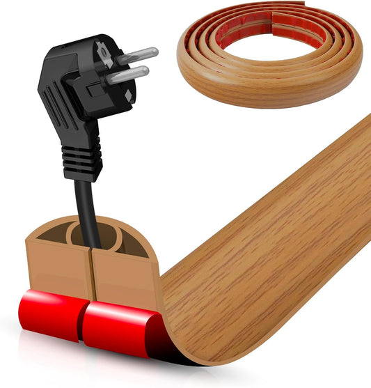 Floor Cord Cover Self Adhesive Cord Hider,10FT Cable Management, Extension Strip Protector for Wires, Prevent Cable Trips for Offices, Gyms, Exhibitions Cavity:0.39"(W) x 0.27"(H) Brown Wood