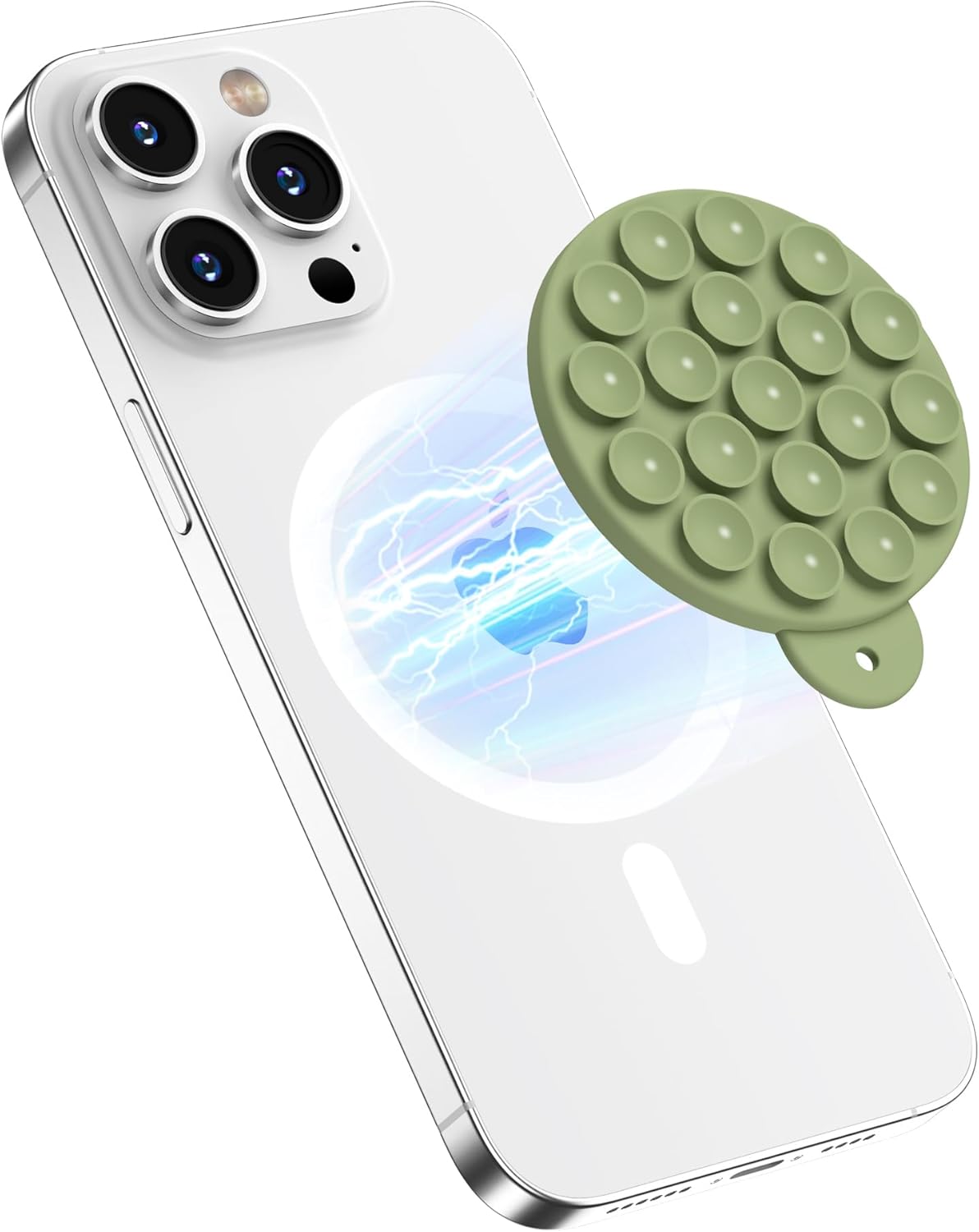 Magnetic Suction Cup Phone Mount for MagSafe Case, Silicone Hands-Free Grip Holder for iPhone and Android, Mirror Shower Phone Stand for Makeup FaceTime Gym Kitchen Bathroom, Tea Green