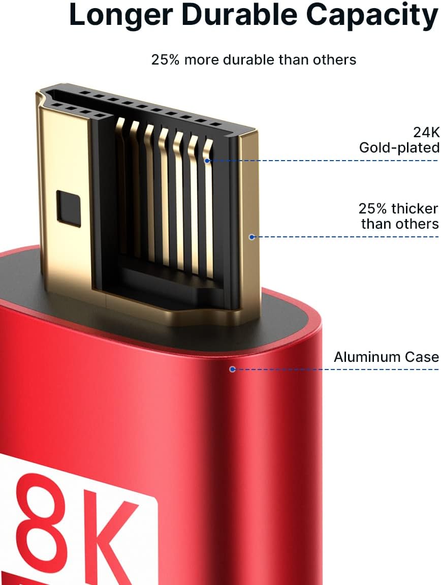 JSAUX 8K HDMI Cable 2.1 2 Pack 6ft, 48Gbps Ultra High Speed HDMI Cable Braided Cord (4K@144Hz, 4K@120Hz, 8K@60Hz) HDCP 2.2&2.3 HDR 10 eARC ARC, Compatible with Switch 2/PS5/Laptop/Monitor/HDTV/-Red