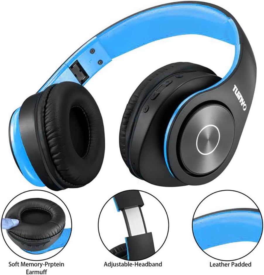 TUINYO Wireless Bluetooth Headphones - Over Ear Headset with 40H Playtime, Deep Bass, Memory-Protein Earmuffs, Mic & Wired Mode - Compatible with PC, Cell Phones & TV | Model