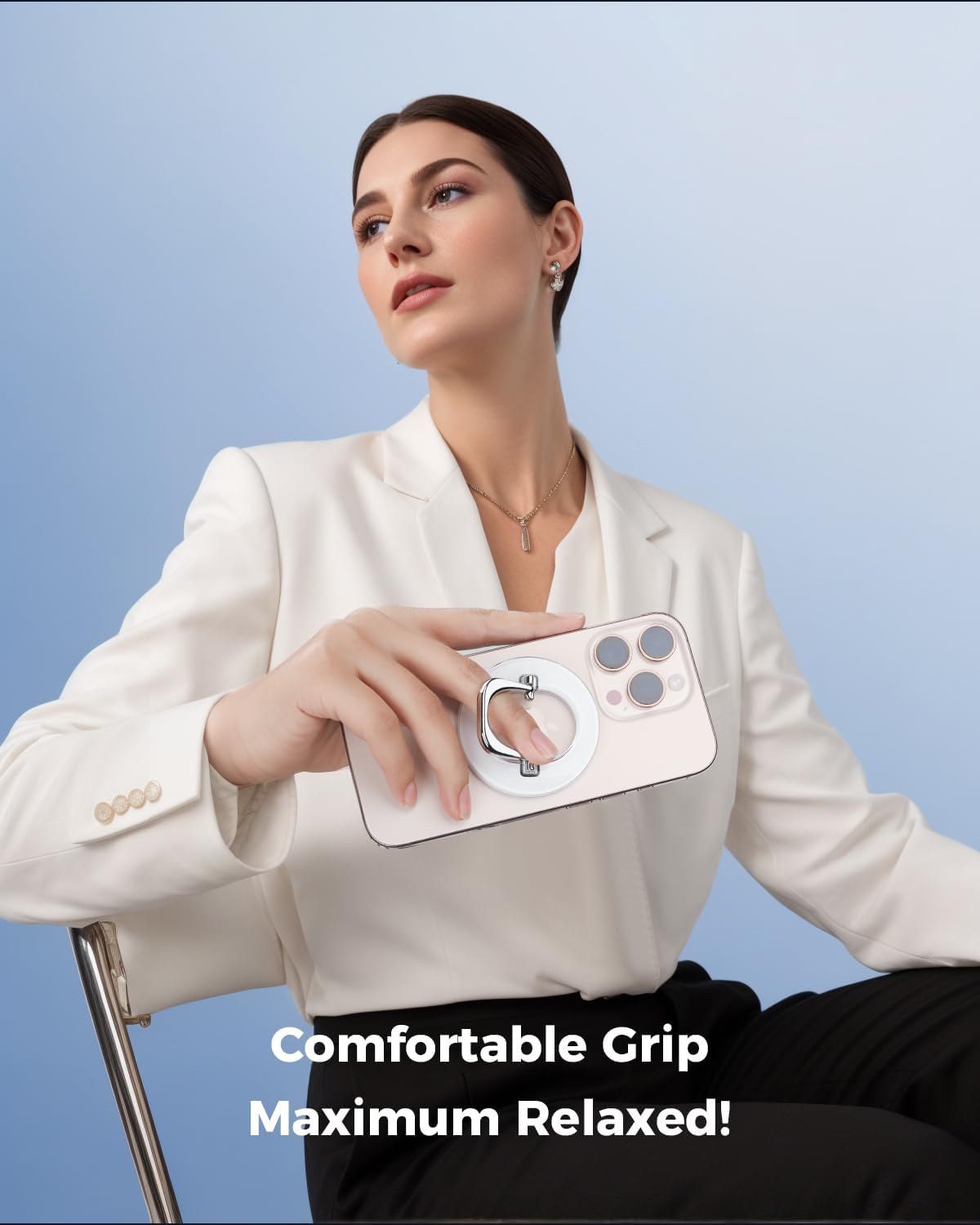 [2025 Newest] SUPERONE for Magsafe Ring Holder, Magnetic Phone Grip with Adjustable Stand, Removable Magnetic Accessories Only for iPhone 16/15/14/13/12 Series and Magsafe Case - Glitter Silver