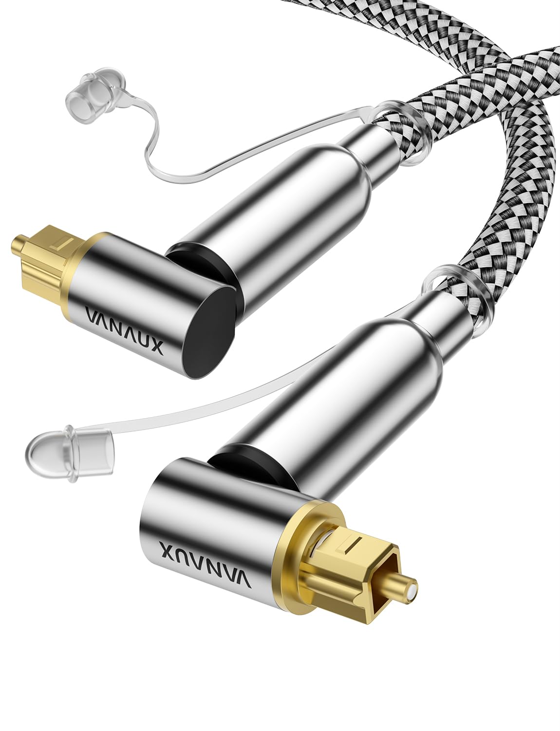 VANAUX 90-Degree Optical Audio Cable 6FT,90 Degree to 90 Degree Fiber Optic Toslink Cable(24K Gold-Plated Connectors,Braided Jacket) Ideal for Tight Spaces,Home Theater,Soundbars,Gaming Consoles