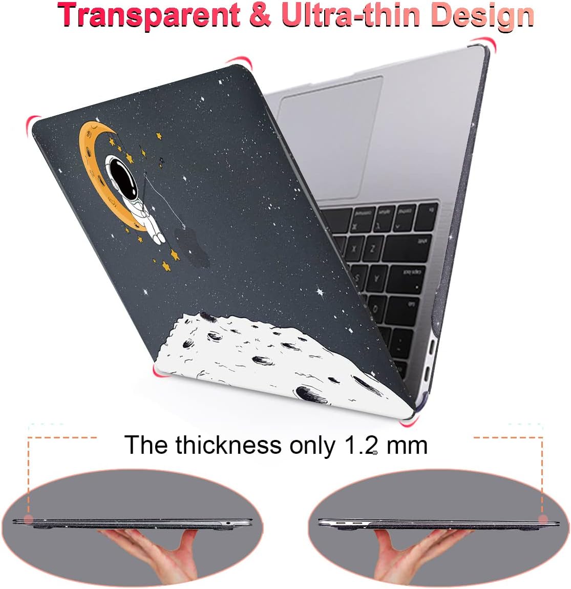 for MacBook Air 13 inch Case 2021 2020 2019 2018 Release M1 A2337 A2179 A1932 Retina Display with Touch ID, Shiny Plastic Hard Shell Case Keyboard Cover Screen Protector, Astronaut Moon