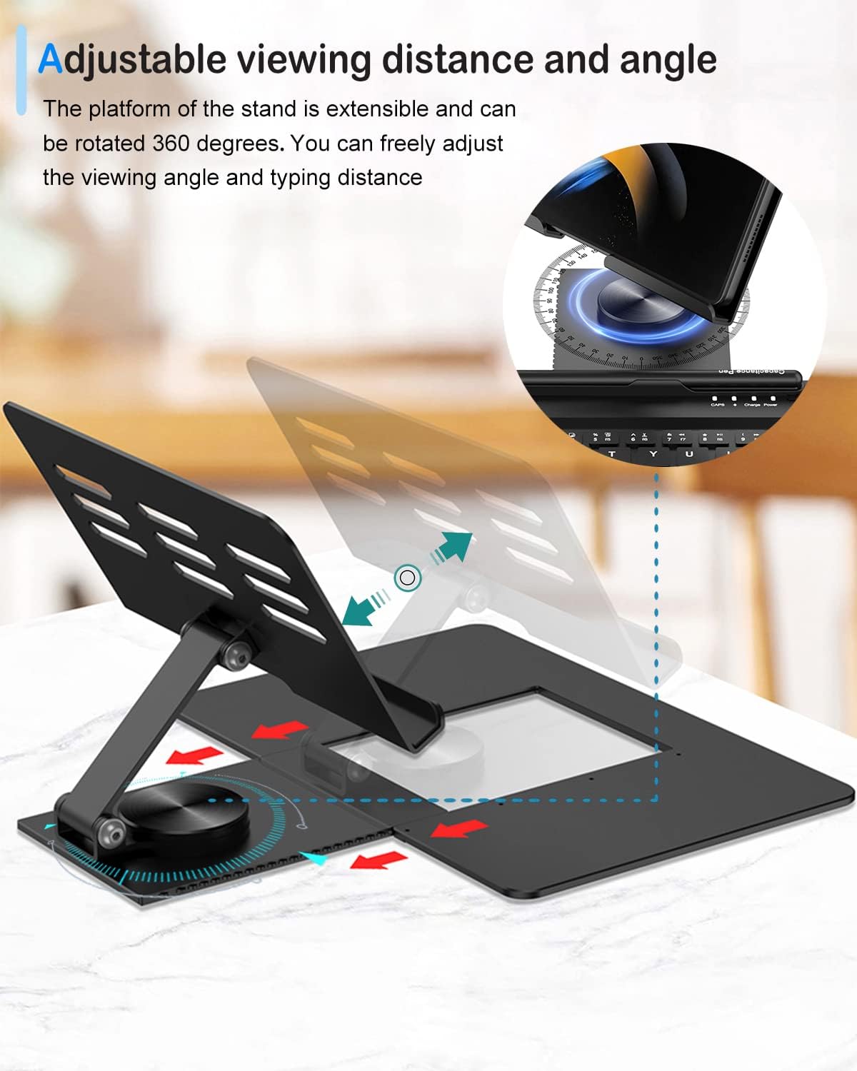 for Samsung Galaxy Z Fold 7 6 5 4 All Fold Smartphones Bluetooth Keyboard and Mouse Set, Portable Travel Keyboard Adjustable Foldable Aluminum Alloy Stand Holder with Pen for 4.7"-8.5" Mini Tablets