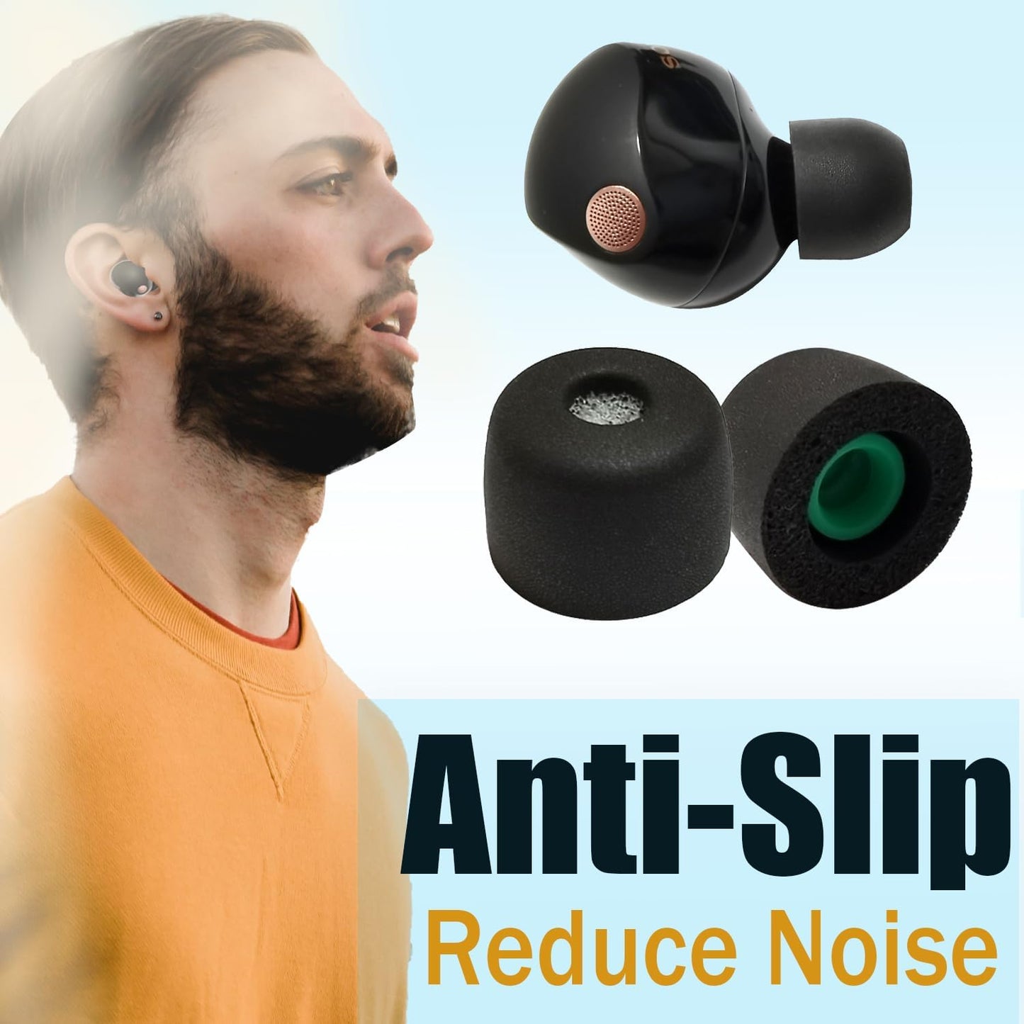 Memory Foam Ear Tips for Sony WF-1000XM5 Earbuds Tips for WF-1000XM5 WF-1000XM4 Earbuds Case, 3 Pairs Medium Black